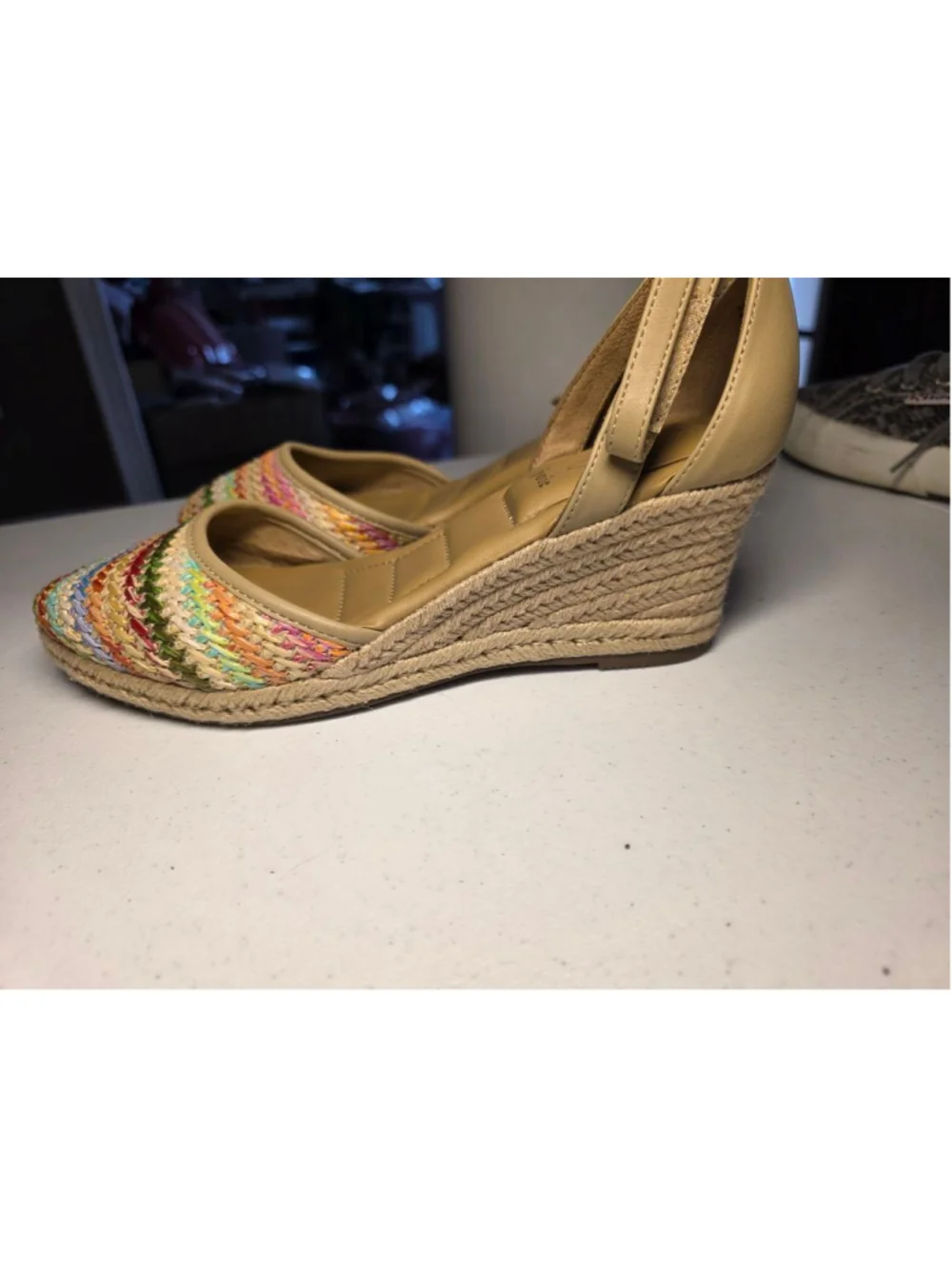 Joie Rainbow Raffia Espadrille Wedge Sandals Size 9.5M Coastal Cowgirl Resort